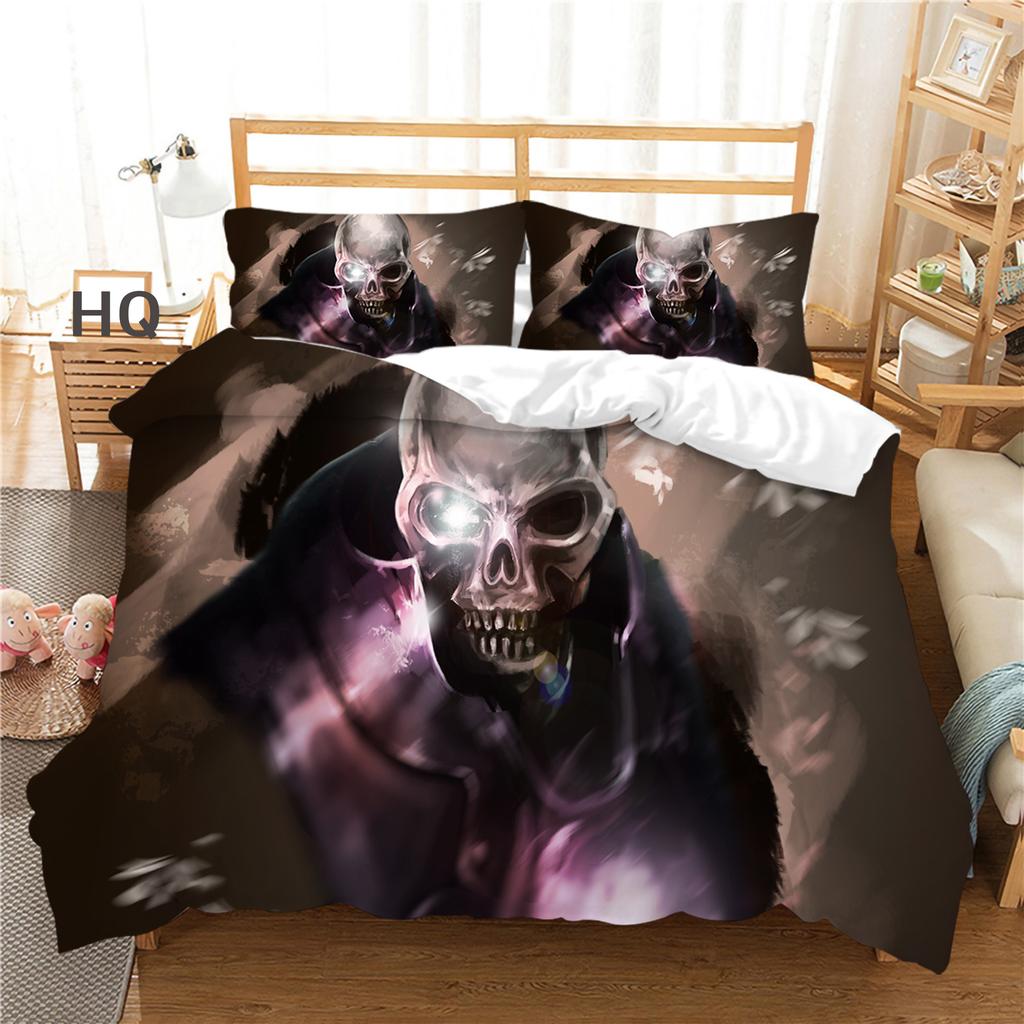 3D Digital Printed Bedding Set, Black Skull Head Series Bedding Cover, Pillowcase, Duvet Cover, AU240 * 270, Extra Large Home Decoration