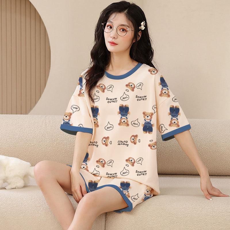 Factory Women's Pajamas Summer Cotton Short-sleeved Shorts Set New Year's Simple Casual Thin Loungewear
