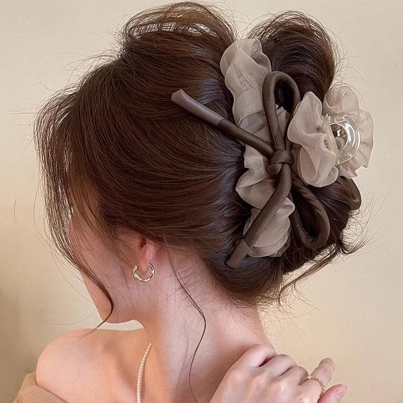 New Mesh Tulle Large Bowknot Grab Clip Elegant Retro Female Ponytail Braid Claw Clip Hair Accessories Gift Headdress