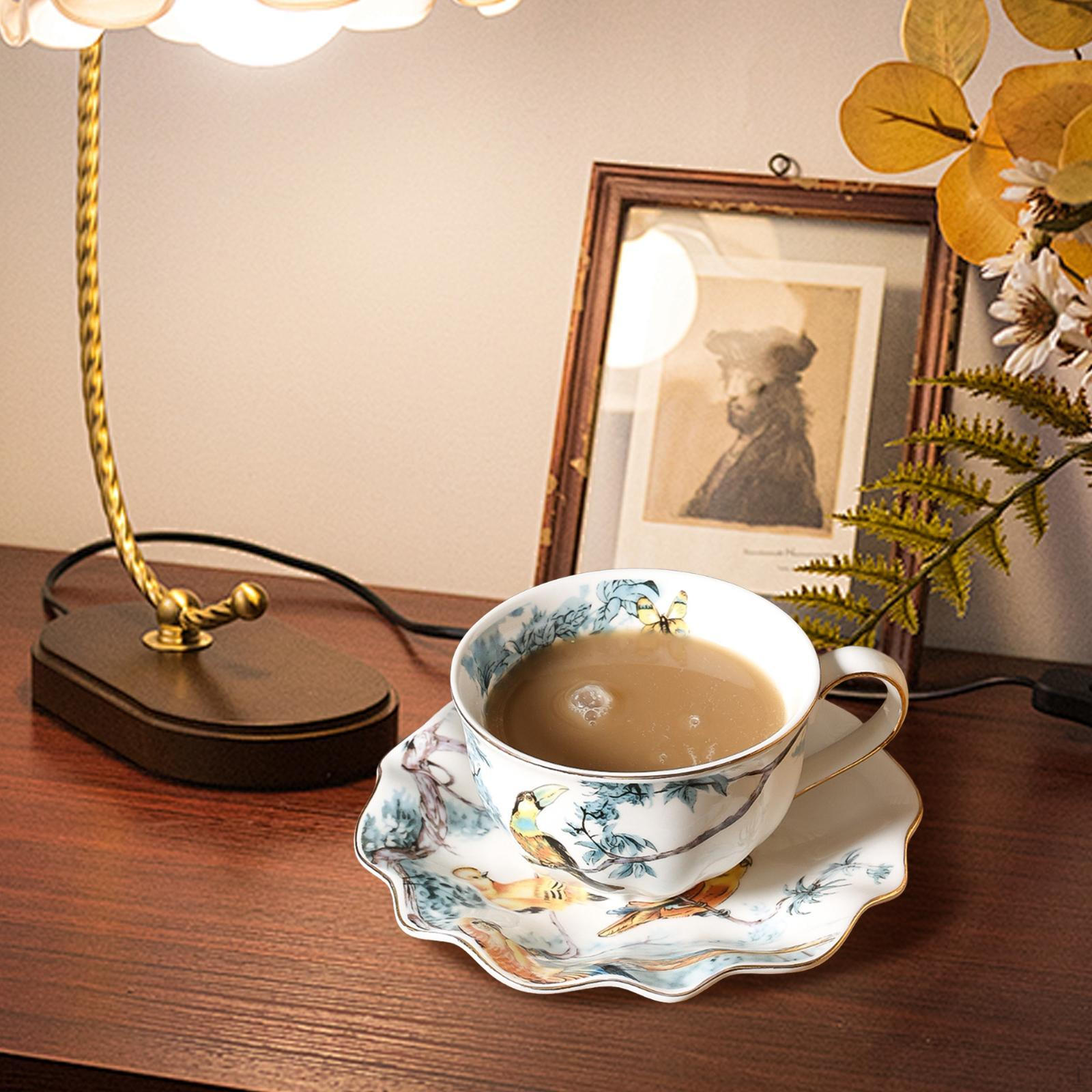 

Ceramic Coffee Cup Cappuccino with Handles Porcelain Flower Design Unique Latte Cups Tea Mugs 200ml