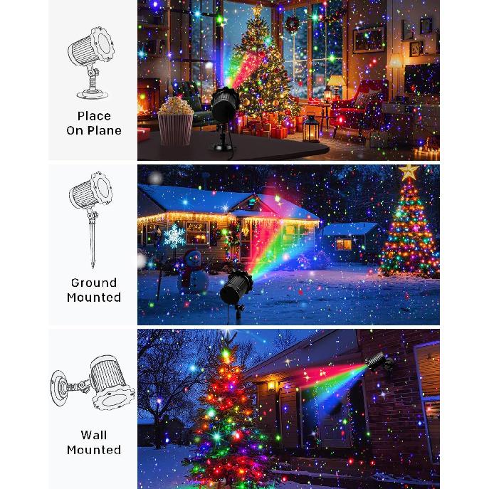 Brighter Laser Christmas Lights Projector Outdoor, RGB 3 Colors Gypsophila Moving Twinkles Stars Light Show, Holiday Projector Decorations for