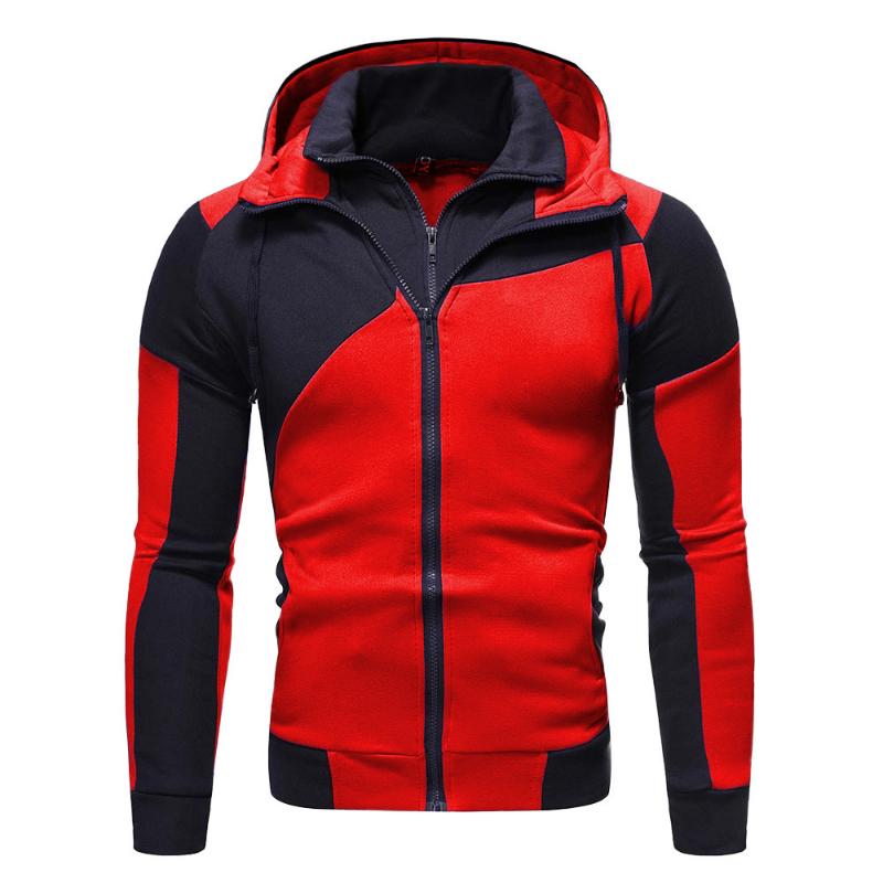New Style Fashionable Men's Personalized Color-blocking Double-layer Zipper Hooded Cardigan Slim and Versatile Sweatshirt