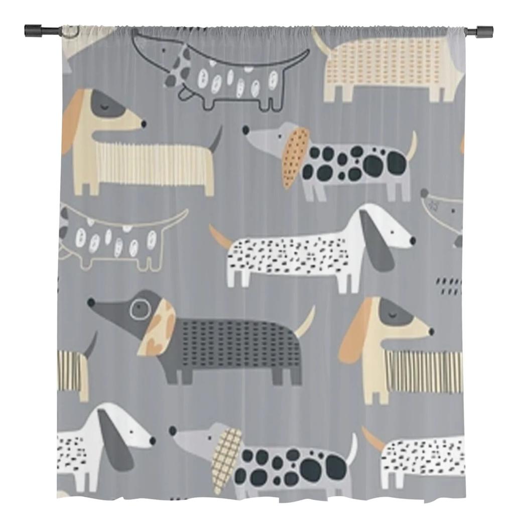 Niedliche Dackel-Muster, durchsichtige Vorhänge, Schlafzimmer, Voile-Vorhang, Wohnzimmer, Fenster, durchsichtige Vorhänge, Küche, Tüll-Vorhänge