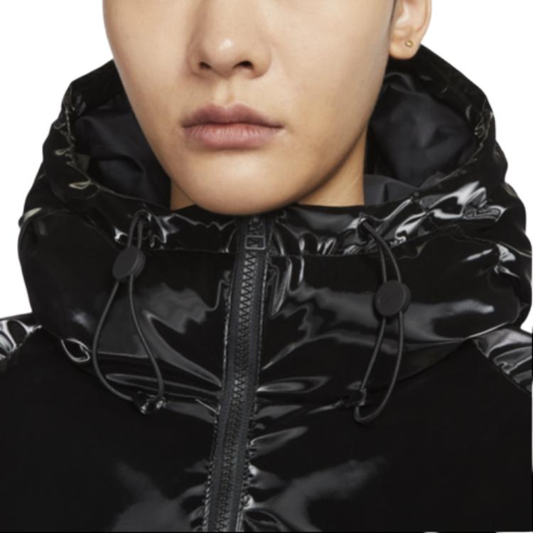 Nike Sportswear Therma-FIT Loose Hooded Shiny Warm Zip-Up Cotton Jacket Women Jackets Black FV7828-010