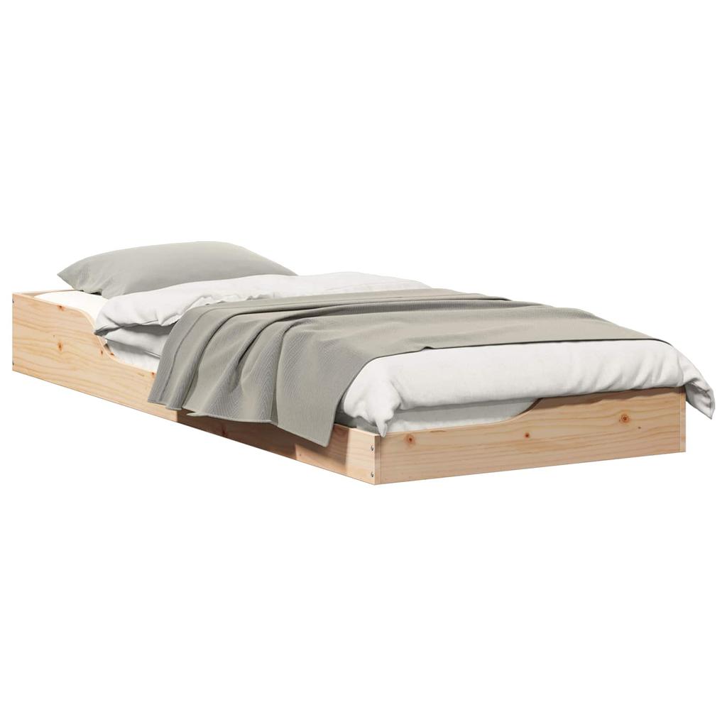 Brown Bed Frame 100 X 220 Cm Solid Pine Wood