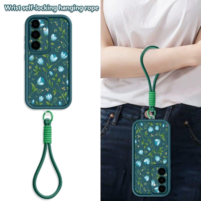 Lanyard Phone Case For Samsung Galaxy S26 S25 S24 Ultra S23 S25 FE A57 A37 A17 A56 A36 A16 A55 A54 A15 Pink Flowers Print Cover