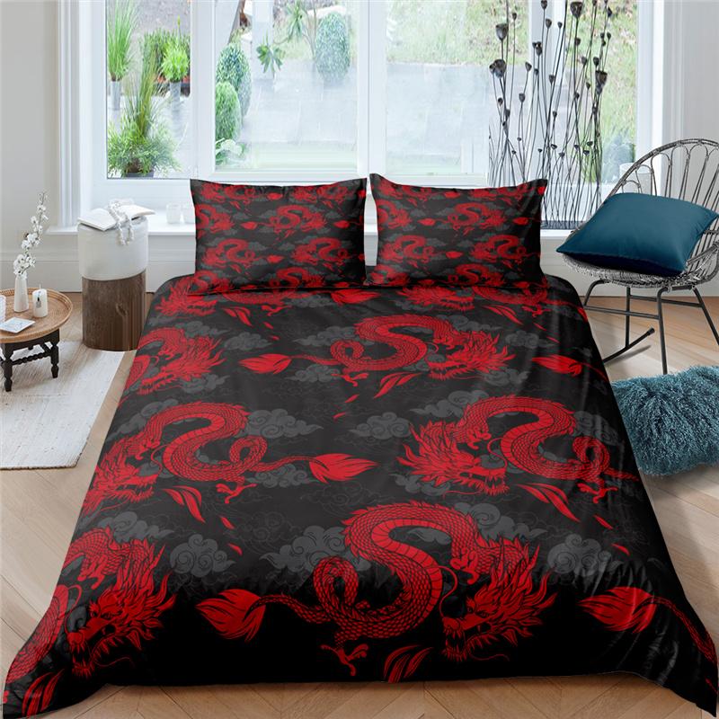 Dragon Duvet Cover King Queen Japanese Exotic Bedding Set Ancient Mythical Animal Comforter Cover 2/3pcs Polyester Quilt Cover