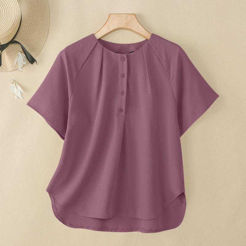 

ZANZEA Women Casual Round Neck Solild Color Short Sleeve Blouse 5XL