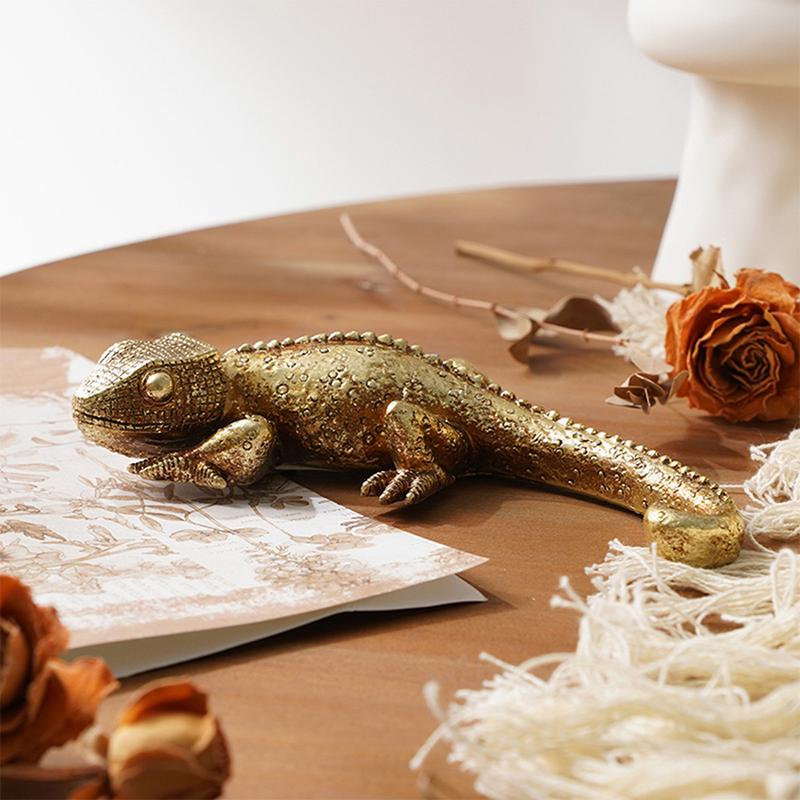 Gekko Veggdekor, Resin Kunst Veggskulptur, Gull Øgle Hengende Figur For Hjemmekontor Gård Veranda Gjerde Våningshus