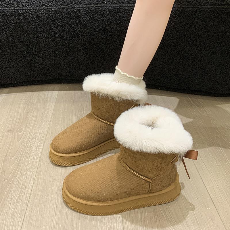 Plus Cotton Thickened Snow Boots: Slip-on Winter 2025 Style with Thick Sole, Furry Mouth, Bowknot, Warm Big Size.