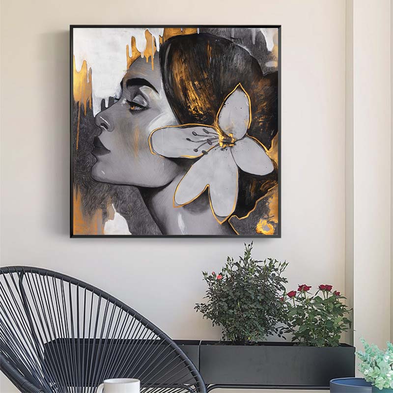 Abstrakte Figur Poster und Drucke Leinwand Malerei Golden Girl Face Mode Wand Kunst Bilder für Wohnzimmer Dekor kein Rahmen