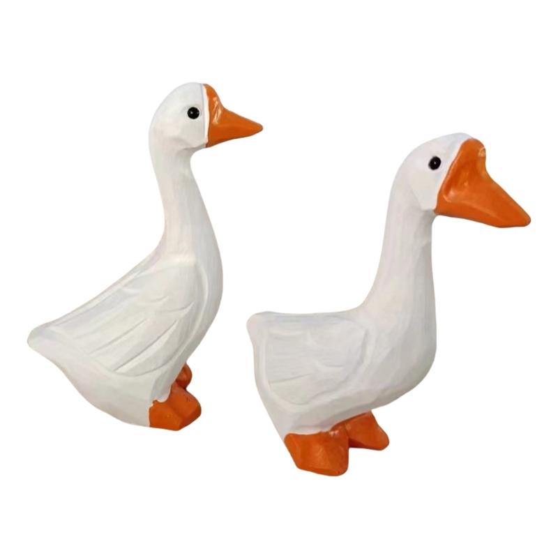 

2PCS Elegant Duck Figurines Wood Carving Sculptures Home Decoration Detailed Animal Sculpture 1