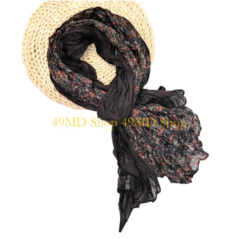 49MD Fashion Crinkled Scarf Stylish Layering Neckwear Polyester Long Scarf For Women