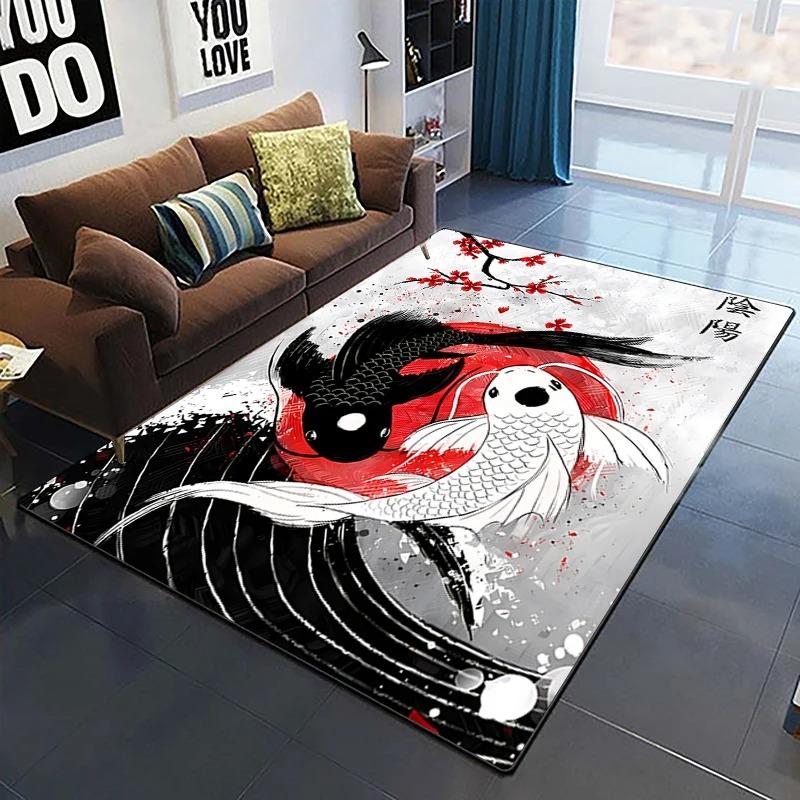 Modern Chinese Koi Tai Chi Eight Trigrams Yin Yang Pattern Chinese Cultural Elements Theme Living Room Carpet Bedroom Rug