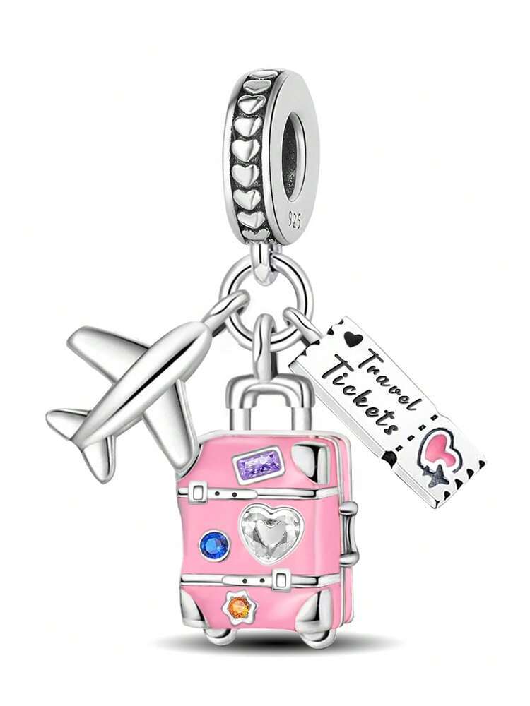 Copper Pink Purple Dress Suitcase Charm Pendant For Bracelets Diy Women'S Jewelry Of High Quality Fine Jewelry