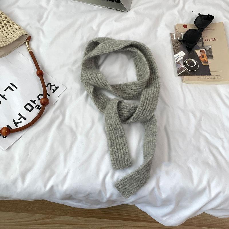 Winter  Solid Color Narrow Long Scarf Female Korean Version Knitted Woolen Scarves Women'S Imitation Cashmere Mohair Scarf