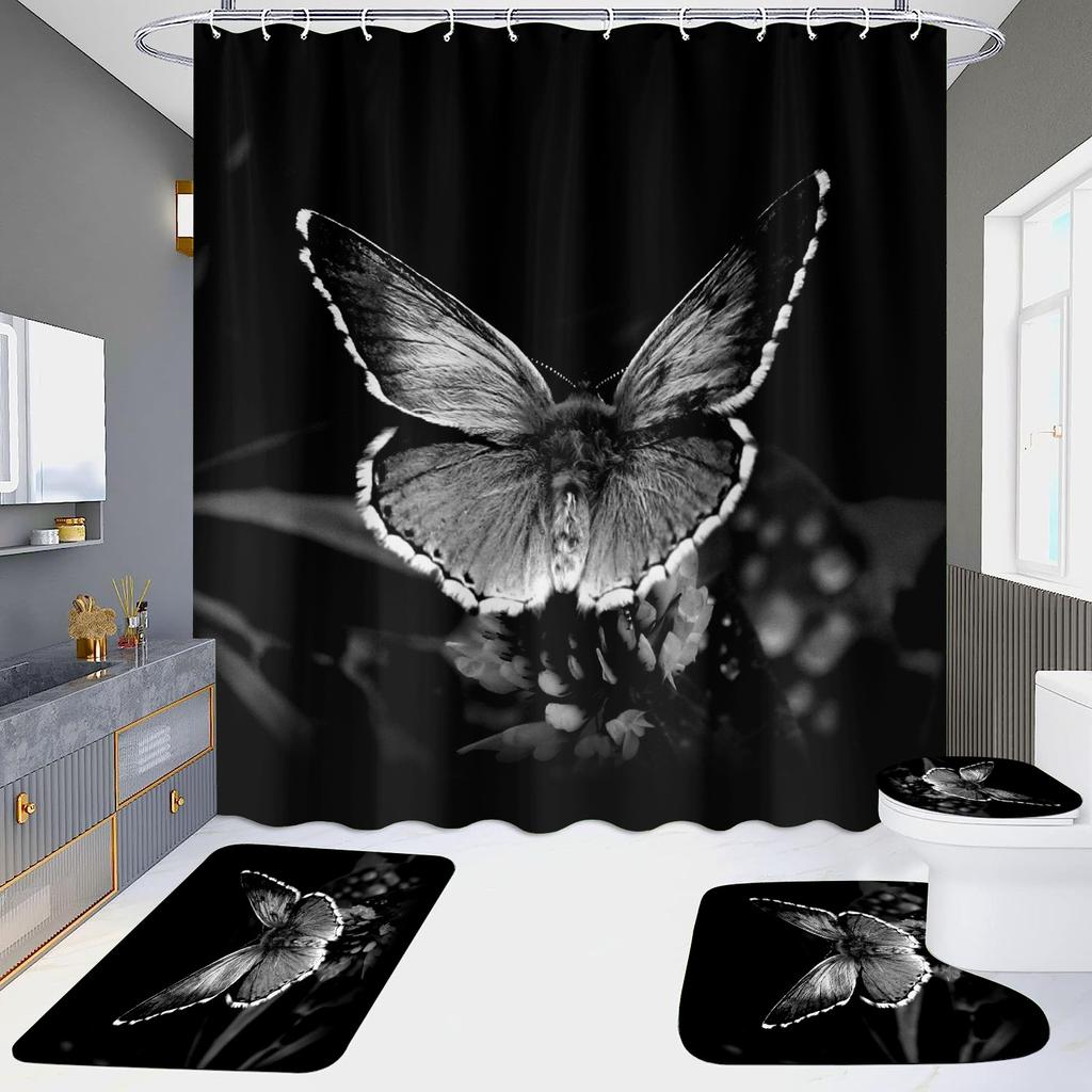 4-Piece Shower Curtain Set with HD Digital Printing | Waterproof, Drill-Free, Ideal for Home/Hotel Bathroom Partition