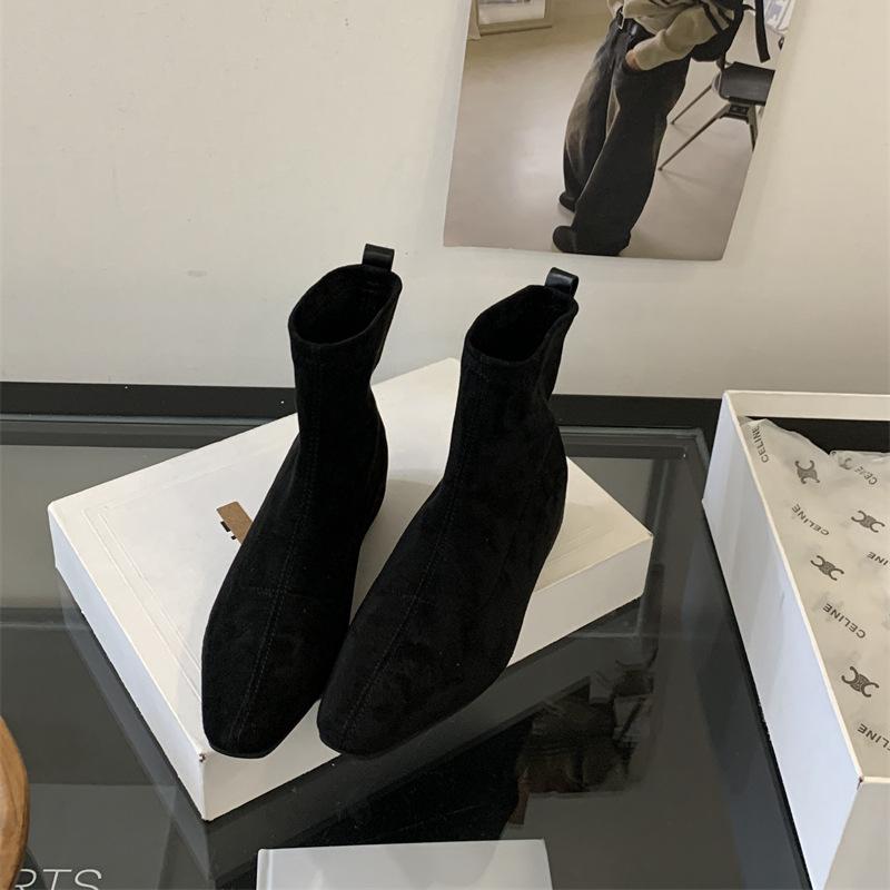 Cowhide version! Inner heightening suede pointed thin boots short boots women's shoes autumn and winter 2025 new with skirt ankle boots