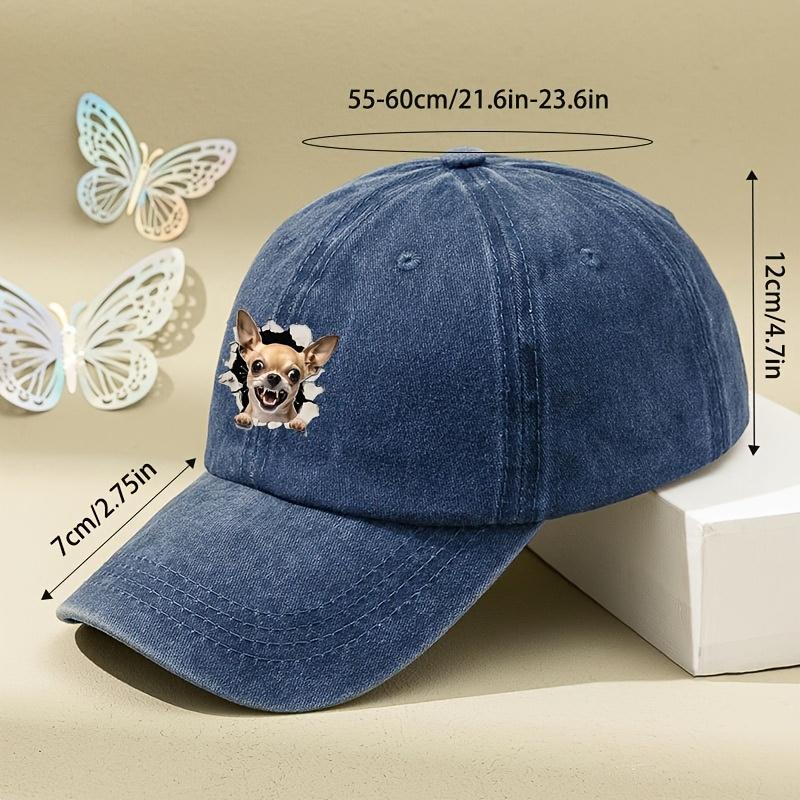 Czapka z daszkiem w nadrukiem psa Chihuahua, postarzana, vintage, prana, czapka typu "Dad Hat", casualowa, regulowana, przeciwsłoneczna