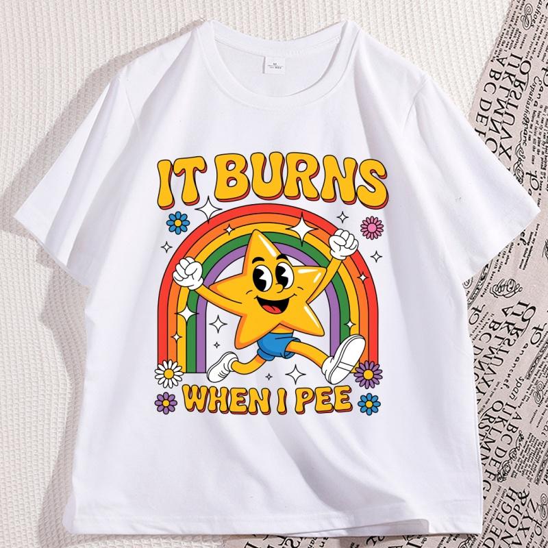 Lustiges Sprüche T-Shirt 'Es brennt beim Wasserlassen' 90er Vintage Baumwolle Kurzarm T-Shirt Streetwear Locker Rundhals Streetwear Kleidung