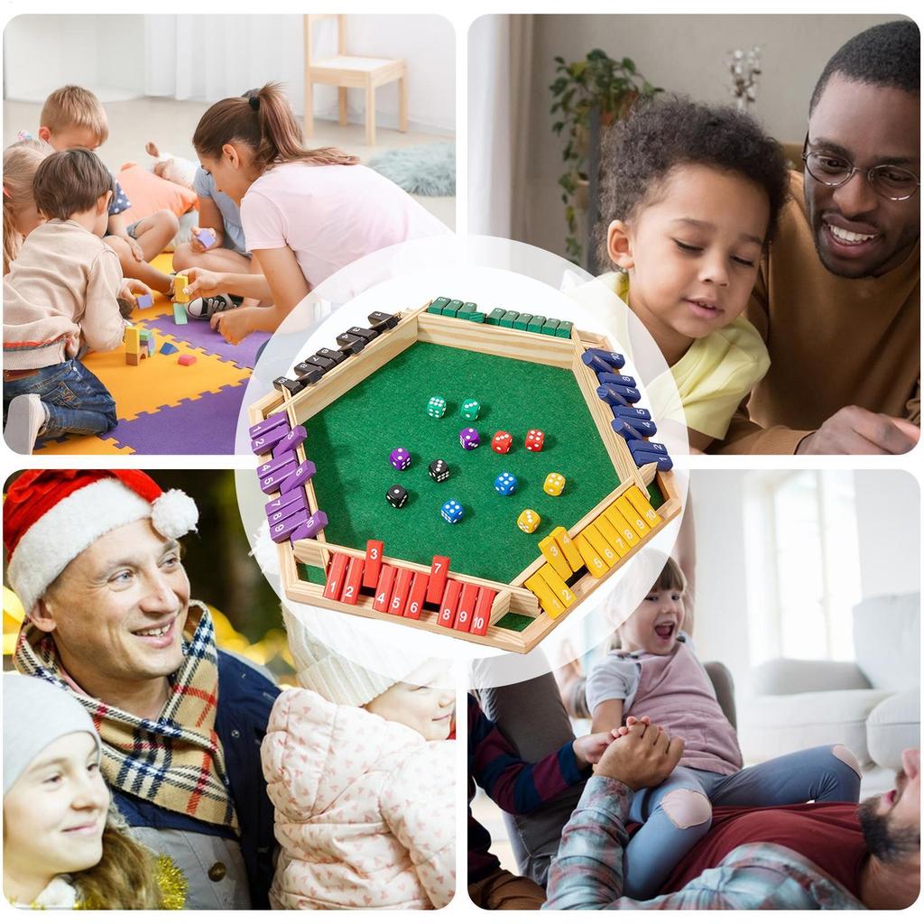 Shut The Box Board Game 6-sided Wood Tabletop Toy Board Family Entertainment Game Bar Party Supplies for Kids & Adults