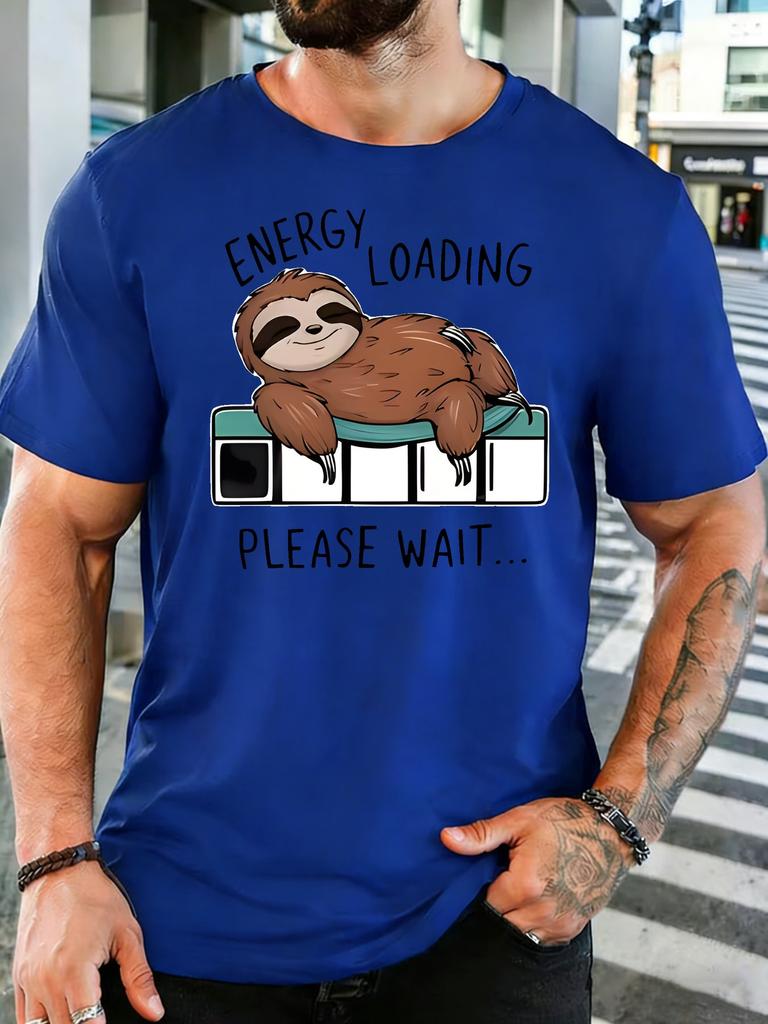Unisex Crew Neck Tee Lazy Sloth Energy Loading Print Short Sleeve Top Summer Daily Outdoor Loose Soft Casual Basic Street Wear