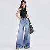 Women's Dark Blue High-Waist Wide-Leg Jeans 2024 - American Style Palazzo Pants for Summer