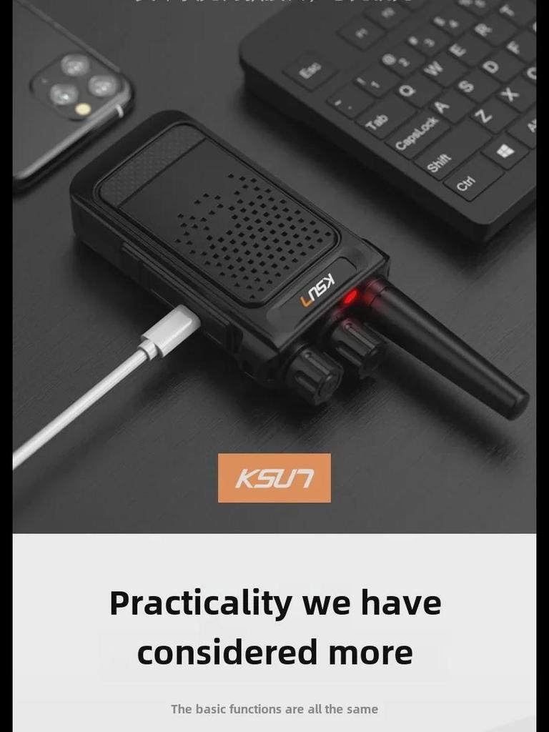 KSU7 Ruční vysílačka: 8W Vysoký výkon, Rychlé nabíjení USB, Silný venkovní signál, Mini design (x26).
