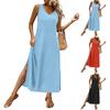 Sommerkleider für Damen Maxikleider Lang Fließend A-Linie Ärmellos Sommerkleider Mit Taschen