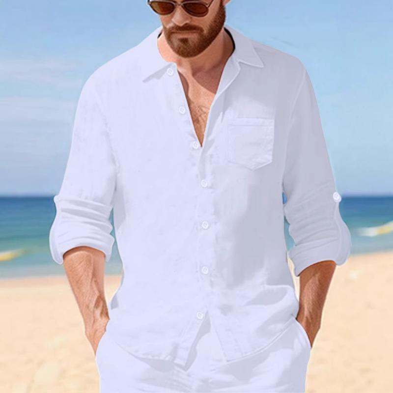 

Men s Linen Blend Roll-Up Sleeve Casual Shirt S білий