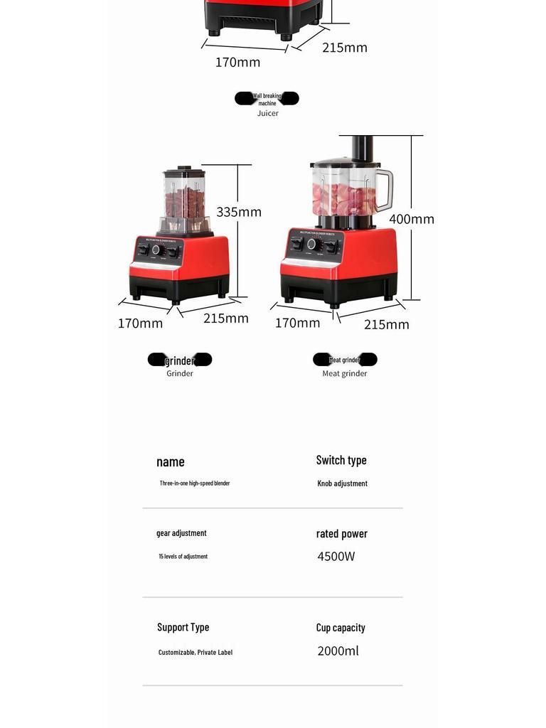 Frullatore Multifunzione 8-in-1: Miscelatore Commerciale in Acciaio Inossidabile ad Alta Potenza, Tritacarne, Frantumatore di Ghiaccio e Spremiagrumi (Capacità 4L)