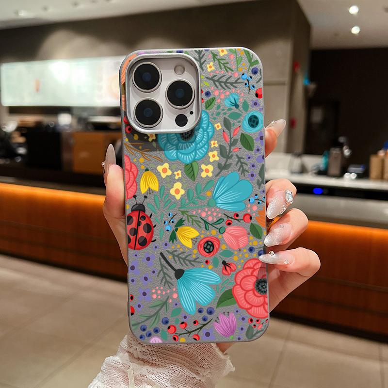 Romantic Garden Flowers Print Soft Case For iPhone 15 14 16 Pro Max 15 14 Plus 13 12 Pro Max 11 Leather Texture TPU Phone Cover