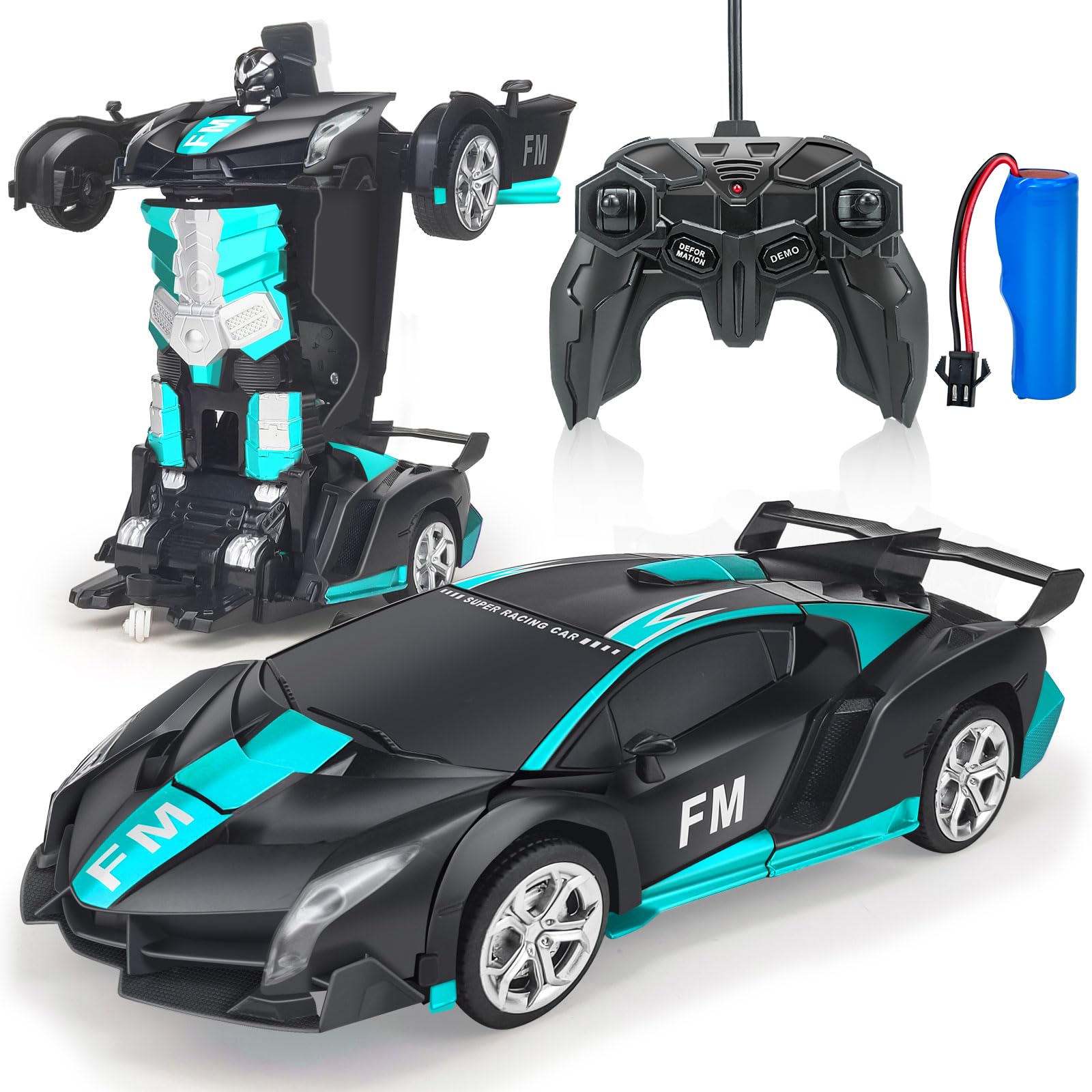 

Transforming Robot Stunt Electric RC Car with LED Remote Model Gift Car, Car, Lights, 360-Degree Rotation, Control, Car, Birthday/Christmas (Black +