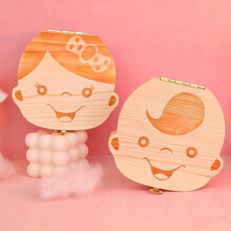 Wooden Baby Tooth Storage Box Kids Teeth Wood Box Organizer Commemorative Box Chirldren Collecting Umbilical Cord Storag