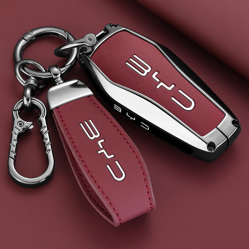 Zinc Alloy New Leather Car Key Case Cover Shell Fob for BYD Song Plus Atto 3 Han EV DM Qin Seal Dolphin Protective Auto Keychain