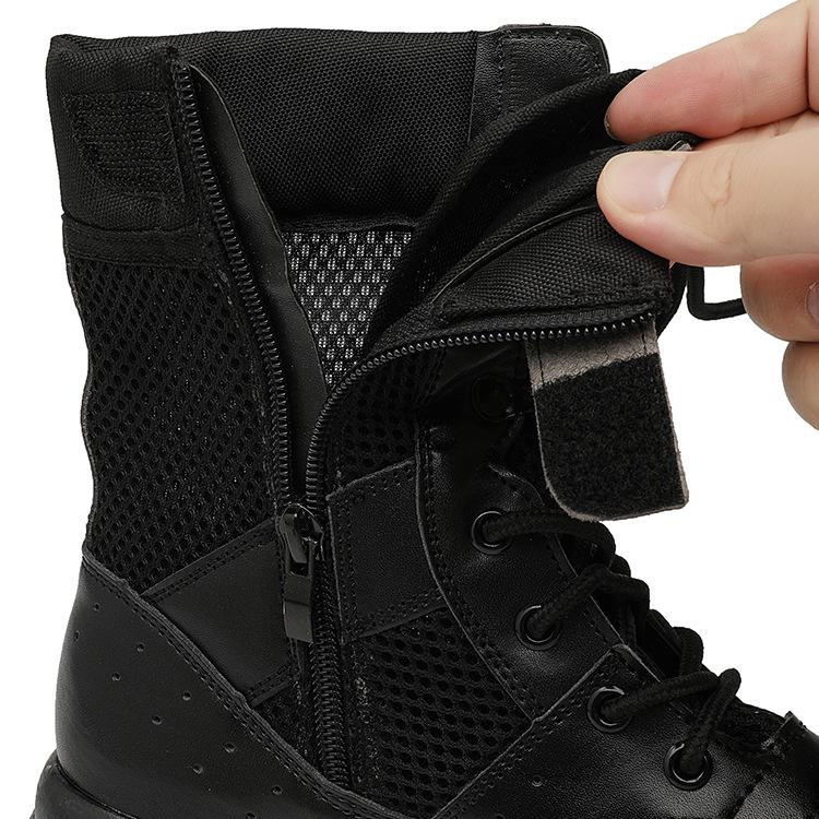 Summer Men's Breathable Combat Boots, High-Top Tactical Desert Boots with Side Zipper, Women's Outdoor Boots, One-Piece Design.