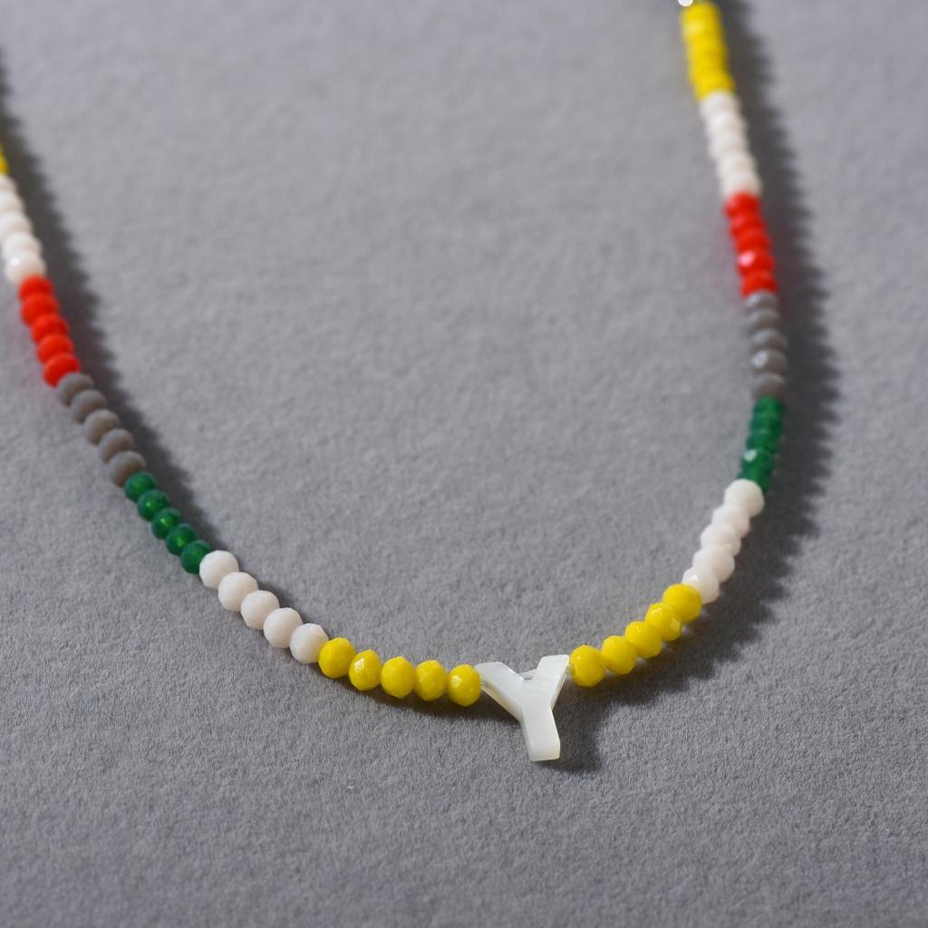 Wind Bohemian Stained Glass Millet Beads Handmade Beaded Letter Pendant Collarbone Chain Trend Necklace Female