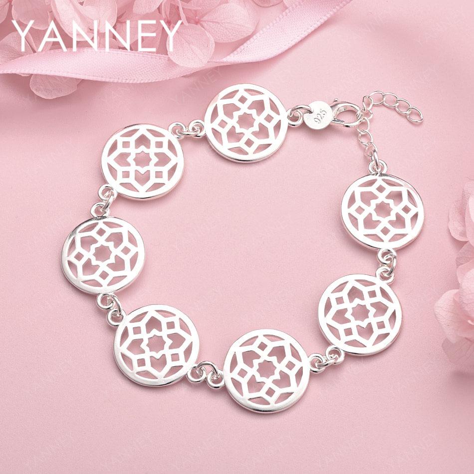 

925 Sterling Silver 8-inch Exquisite Flower Bracelet for Women, Fashion Accessories, Wedding Party Jewelry Gift