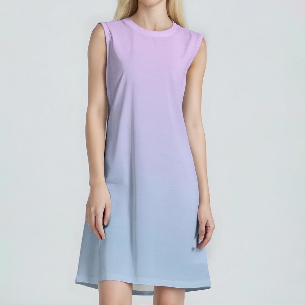 Damenmode Lässig Print Rundhals Ärmellos Kurzes Kleid