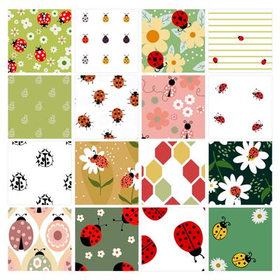 16-teiliges Fat Quarter-Paket, Marienkäfer-Druck, 18 x 22 Zoll, DIY Patchwork – 100 % Baumwolle, vorgeschnittener Quiltstoff