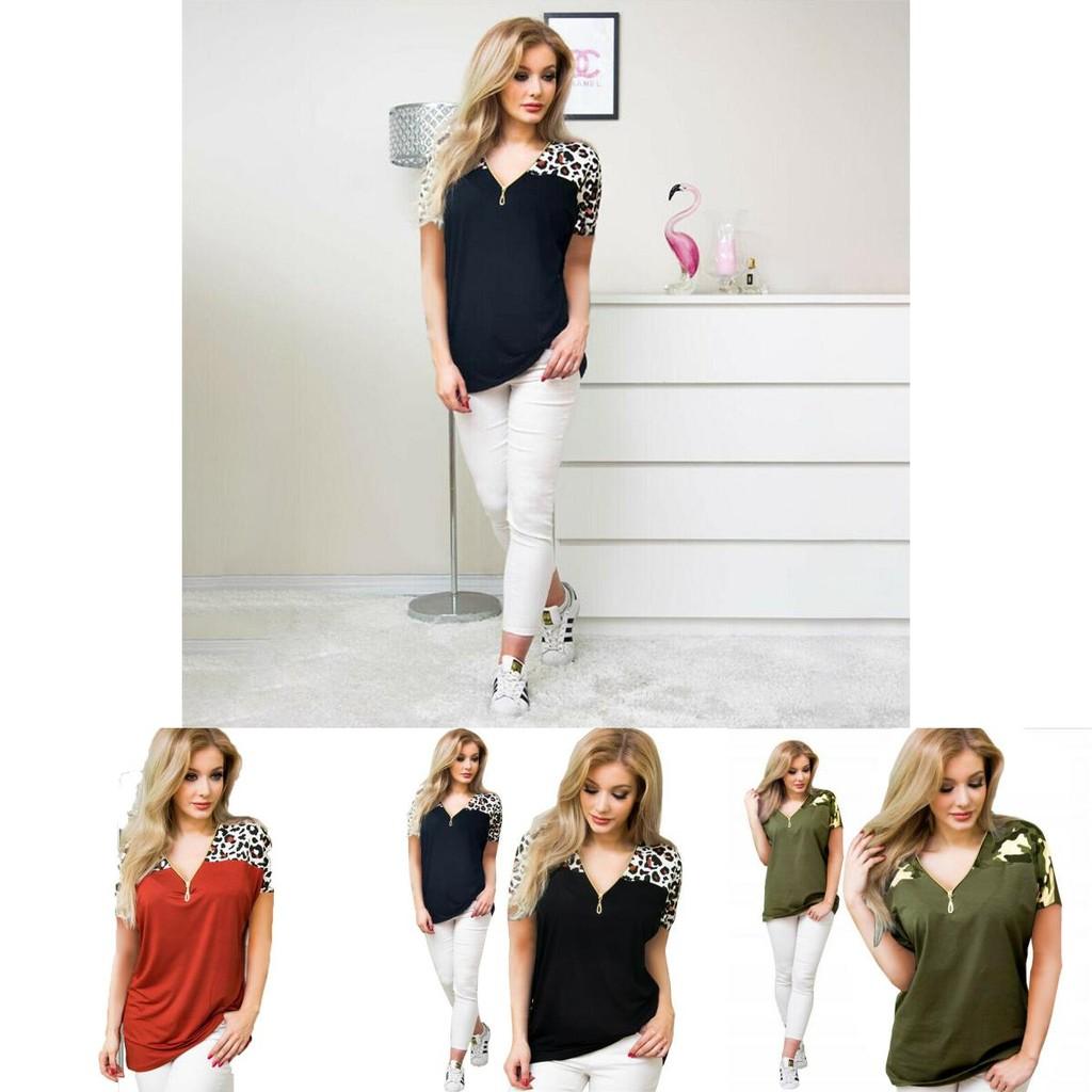 Stylish Summer Cotton V-neck Blouse For Women With Classic Zipper And Loose Fit