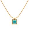 Geometric Style 18k Gold Stainless Steel Necklace With Blue Peacock Stone Trendy And Stylish