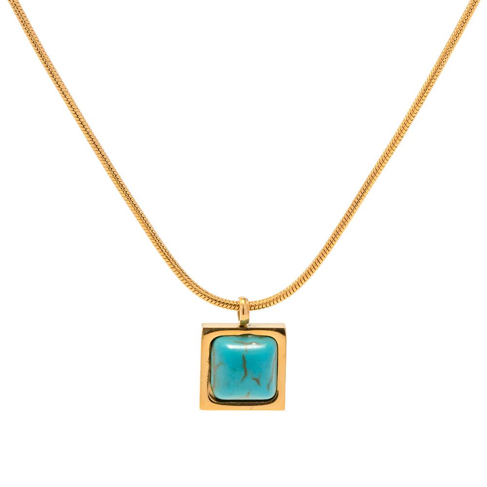 Geometric Style 18k Gold Stainless Steel Necklace With Blue Peacock Stone Trendy And Stylish