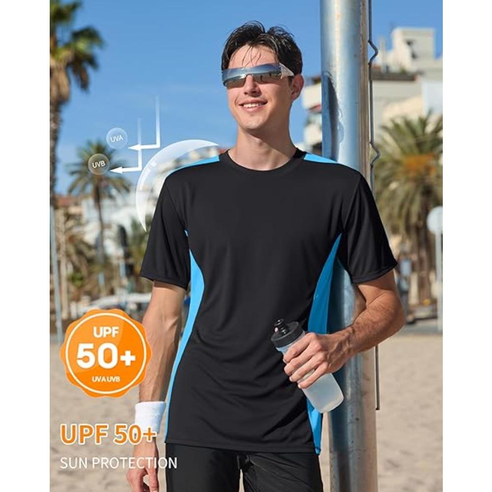 CHARMLEAKS Mens Rash Guards Short Sleeve Quick Drying Rash Vest UPF 50+ Breathable Stretchy T-Shirt