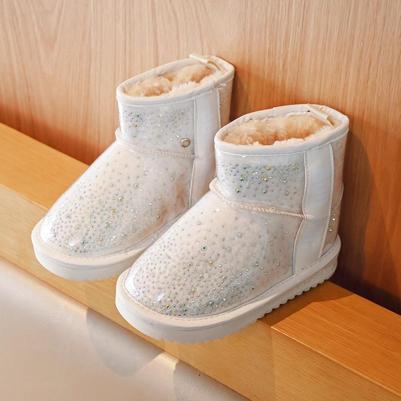 

Новые зимние прозрачные хлопковые сапоги с блестками для маленьких девочек, корейская версия, обувь принцессы, зимние сапоги для девочек 37 белый