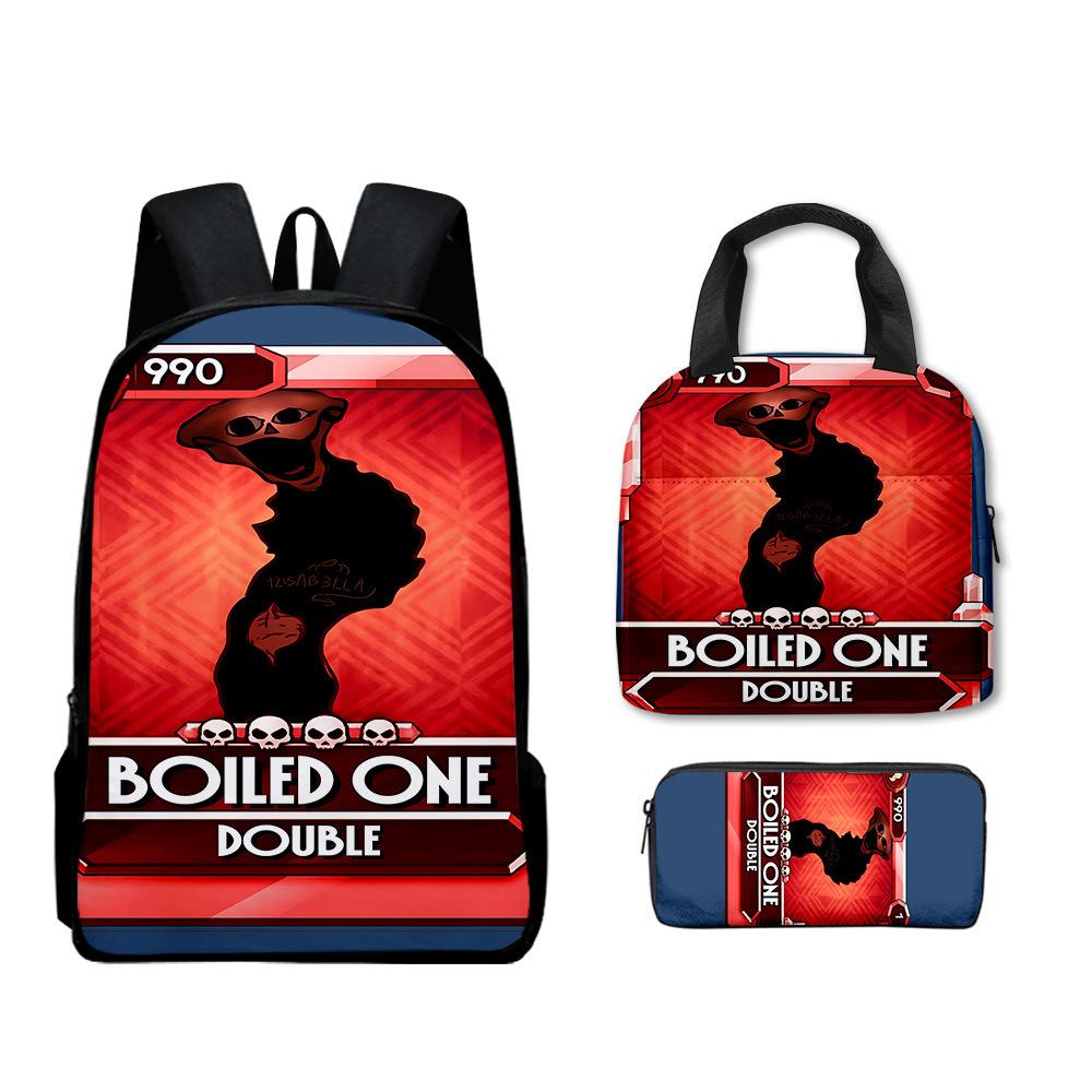 Trendy Popular Funny Novelty The Boiled One 3D Print 3pcs/Set Student School Bags Laptop Daypack Backpack Lunch bag Pencil Case