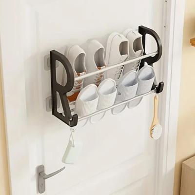 Over The Door Shoes Rack Easy Assembly No Need for Punching Shoe Shelf Can Be Adhered Front Door Bathroom Drain Slipper Racks