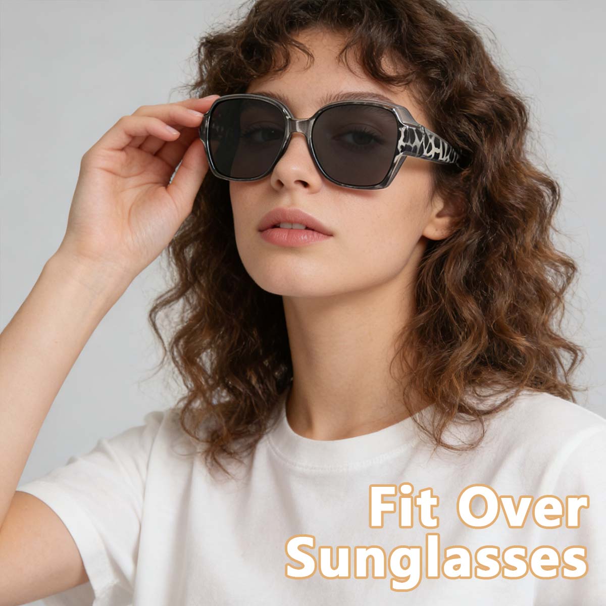Fit Over Sunglasses for Men Women, Wrap-Around Glasses UV400 Protection for Driving  clip on sunglasses  T01 леопардовый