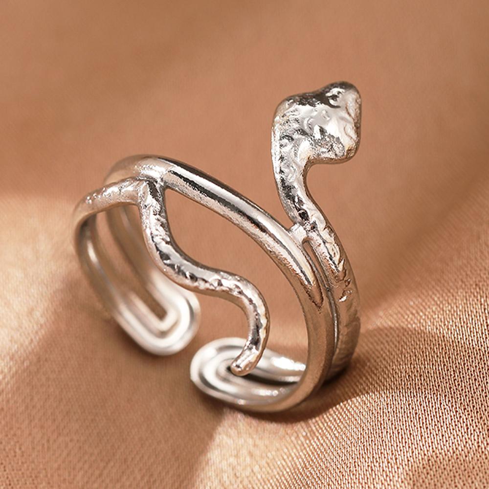 Stainless Steel Rings Vintage Plants Leaves Snake Exquisite Star Moon Adjustable Open Sweethearts Rings For Women Zircon Gifts