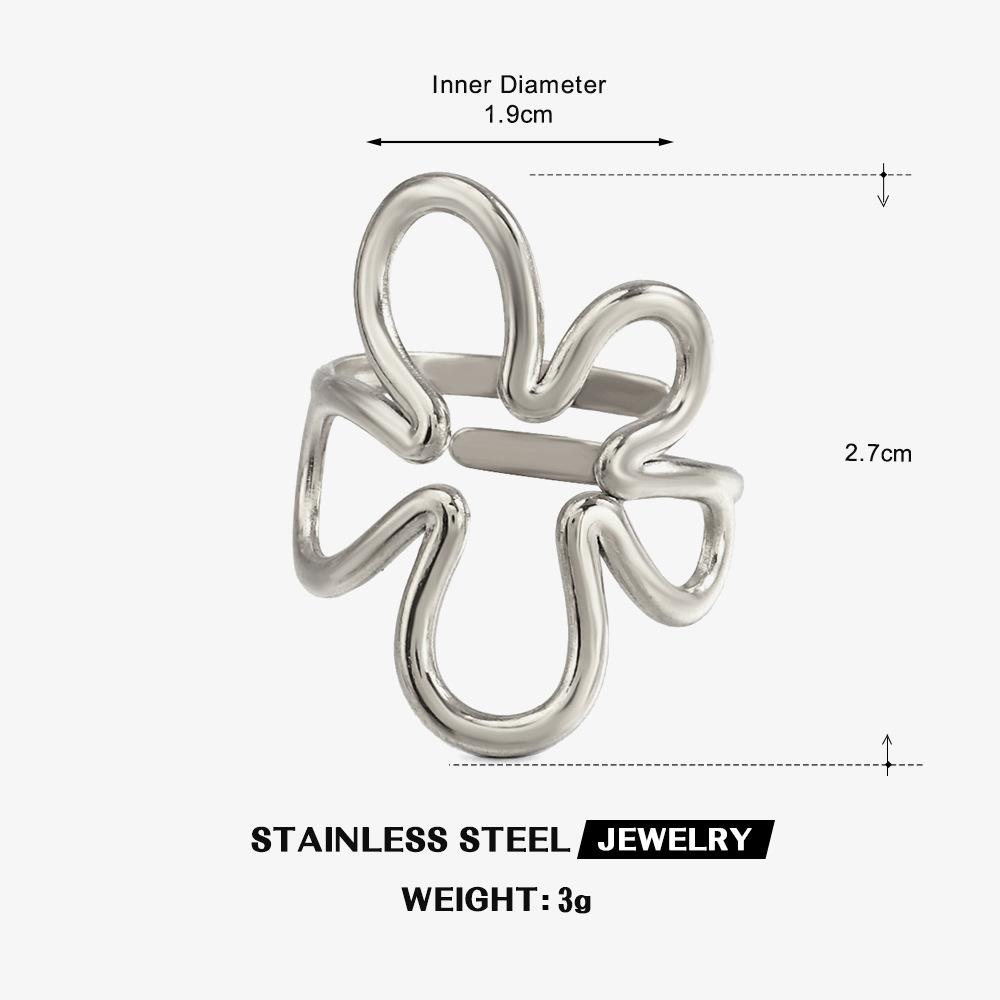 Stainless Steel Flower Rings for Women Men Vintage Five Petal Flower Opening Ring Summer Vacation Waterproof Jewelry Accessories